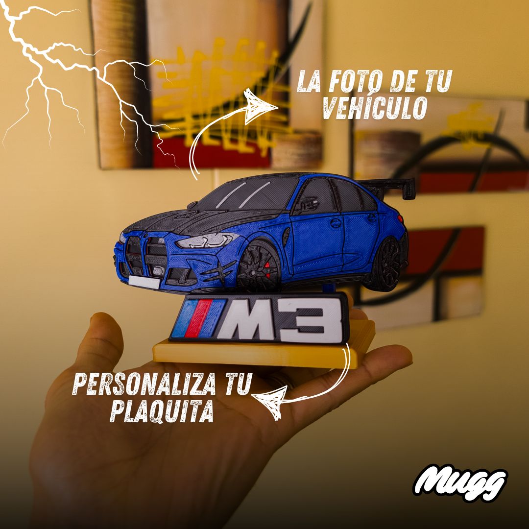 Trofeo personalizado 3d de auto azul