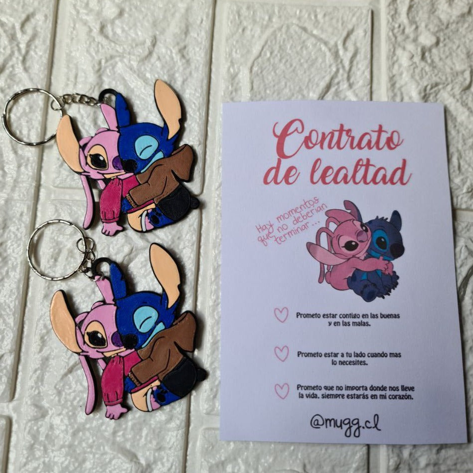 Pack de llaveros de stich abrazados