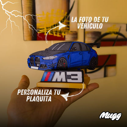Trofeo personalizado 3d de auto azul