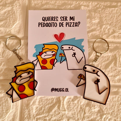 Pack de llaveros de Flork "Quieres ser mi pedacito de pizza?"